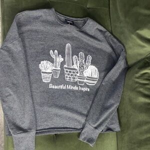 Rue21 Charcoal Sweatshirt with White Cactus Design